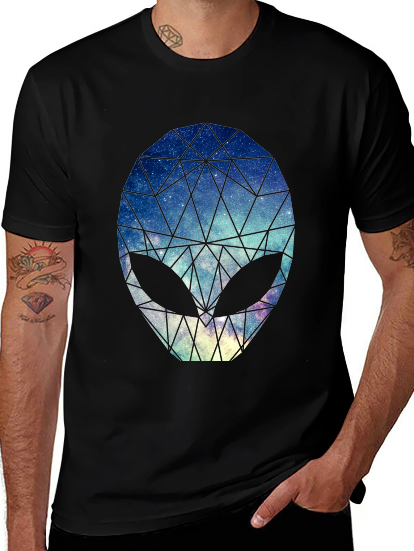 Geometric Alien Head Graphic Black T-Shirt