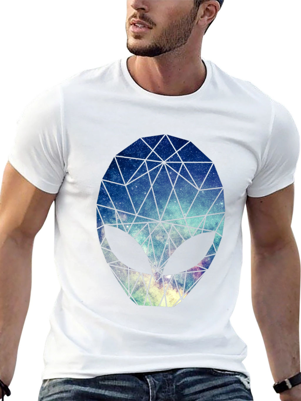 Geometric Alien Head Graphic Black T-Shirt