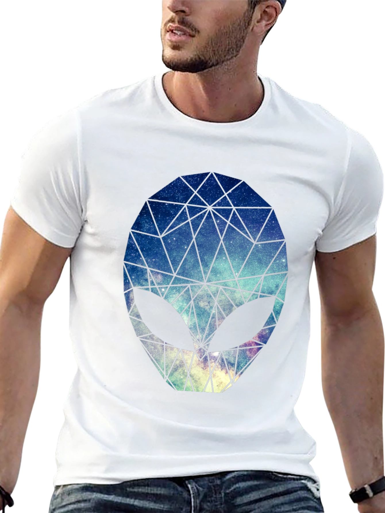 Geometric Alien Head Graphic Black T-Shirt