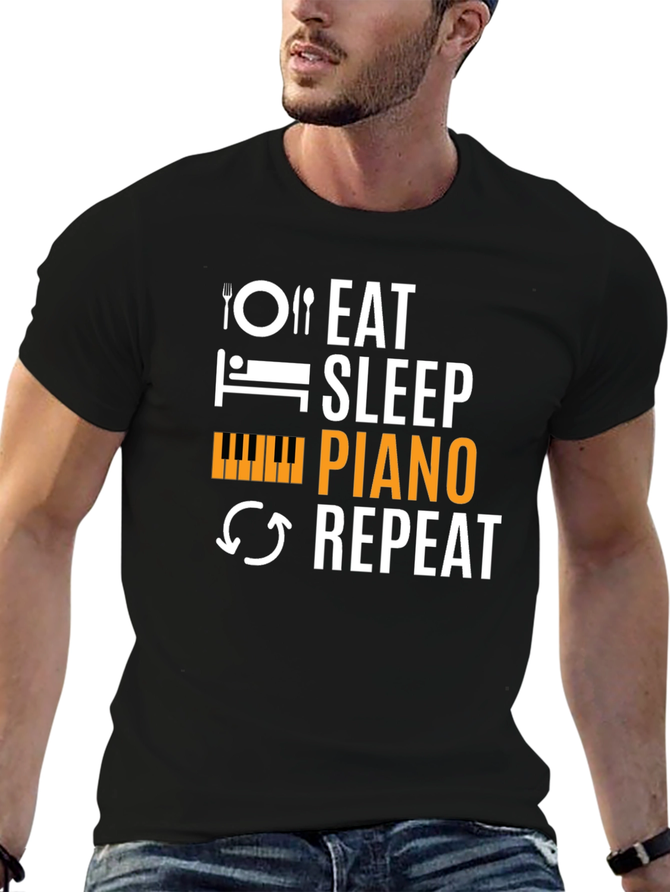 Eat Sleep Piano Repeat Black T-Shirt