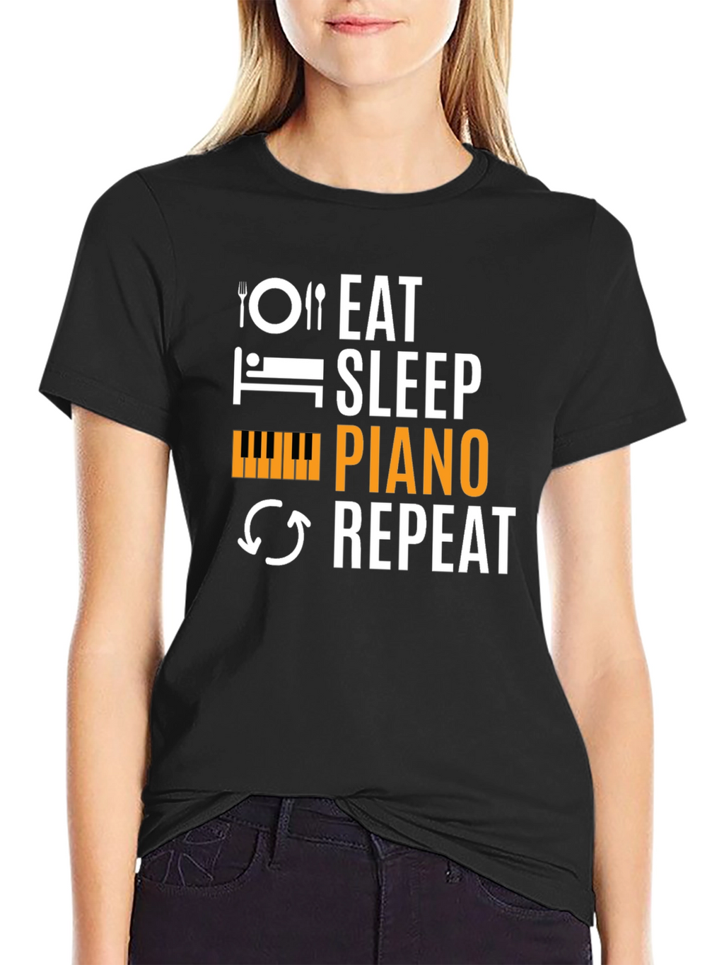 Eat Sleep Piano Repeat Black T-Shirt