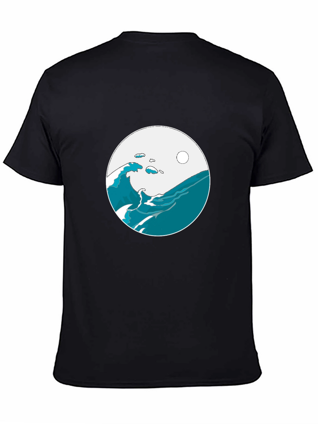 Ocean Wave Graphic Tee - Black Cotton Blend T-Shirt