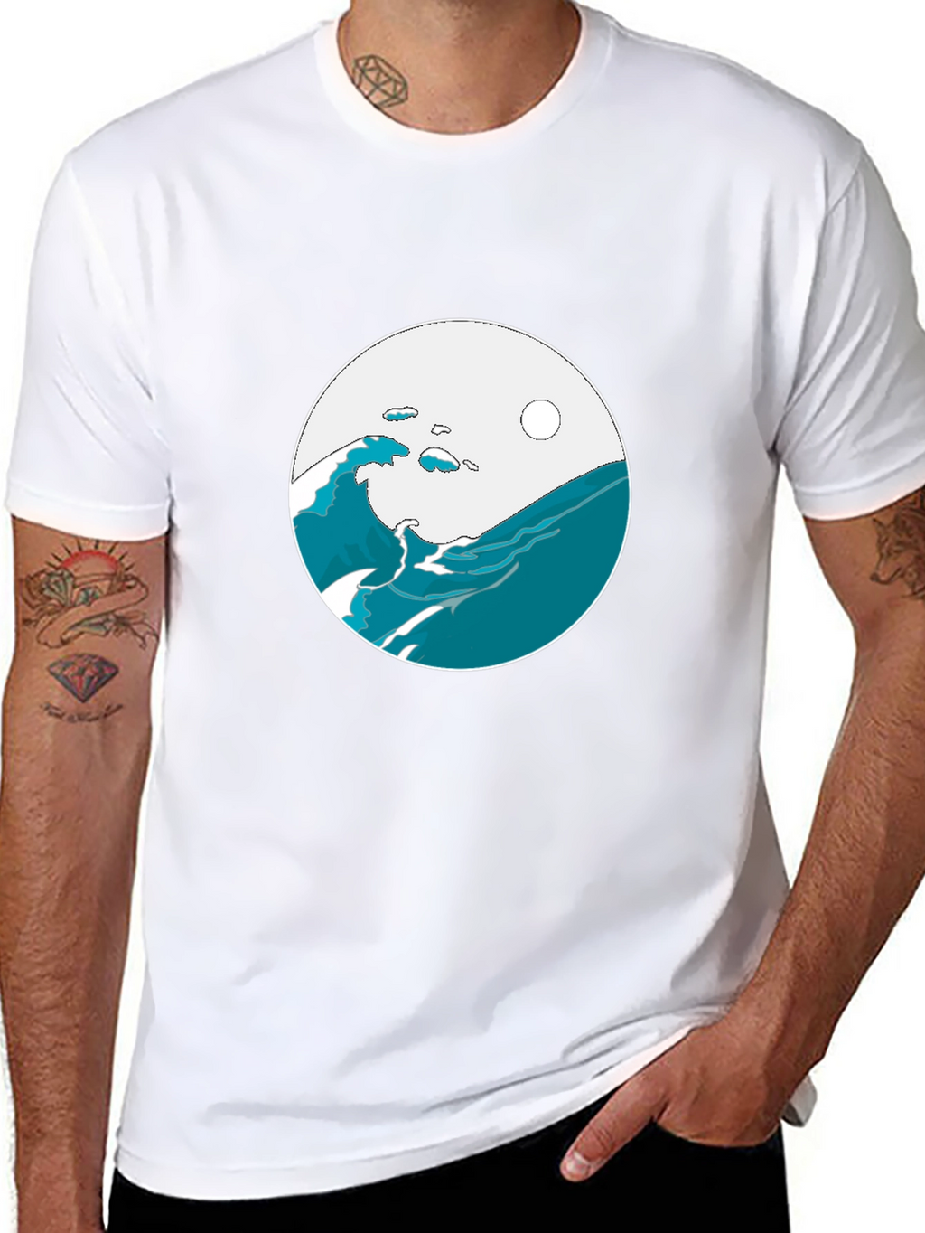 Ocean Wave Graphic Tee - Black Cotton Blend T-Shirt
