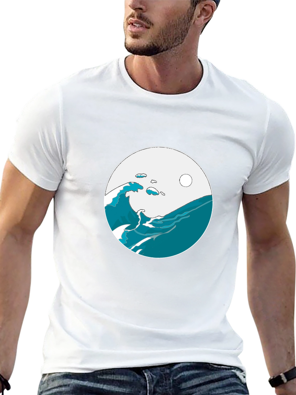 Ocean Wave Graphic Tee - Black Cotton Blend T-Shirt