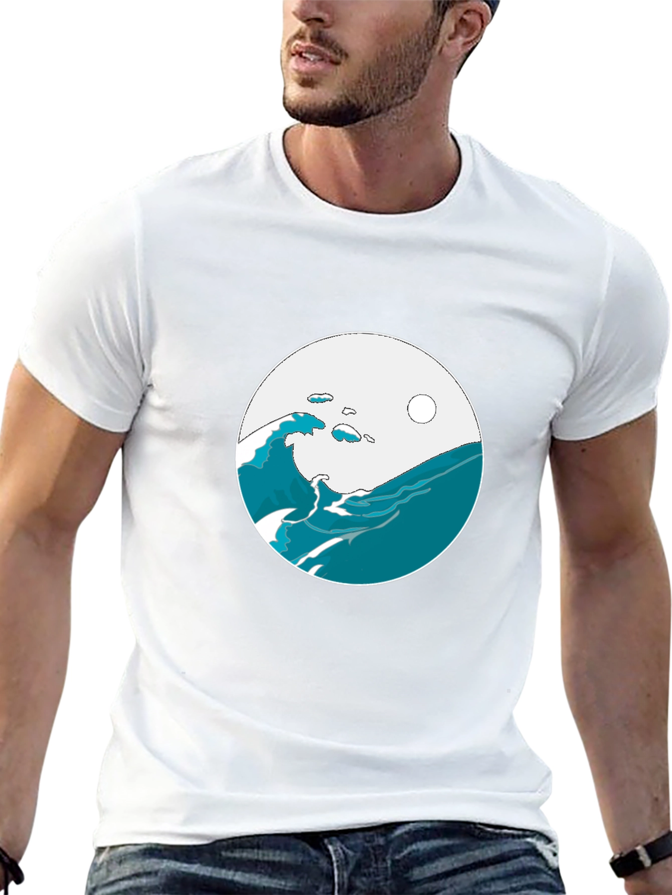 Ocean Wave Graphic Tee - Black Cotton Blend T-Shirt