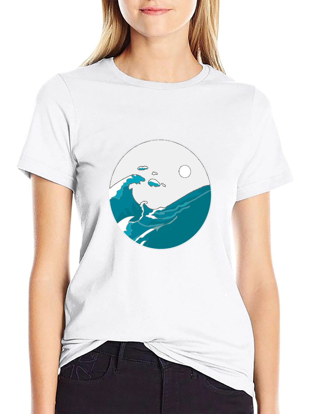 Ocean Wave Graphic Tee - Black Cotton Blend T-Shirt