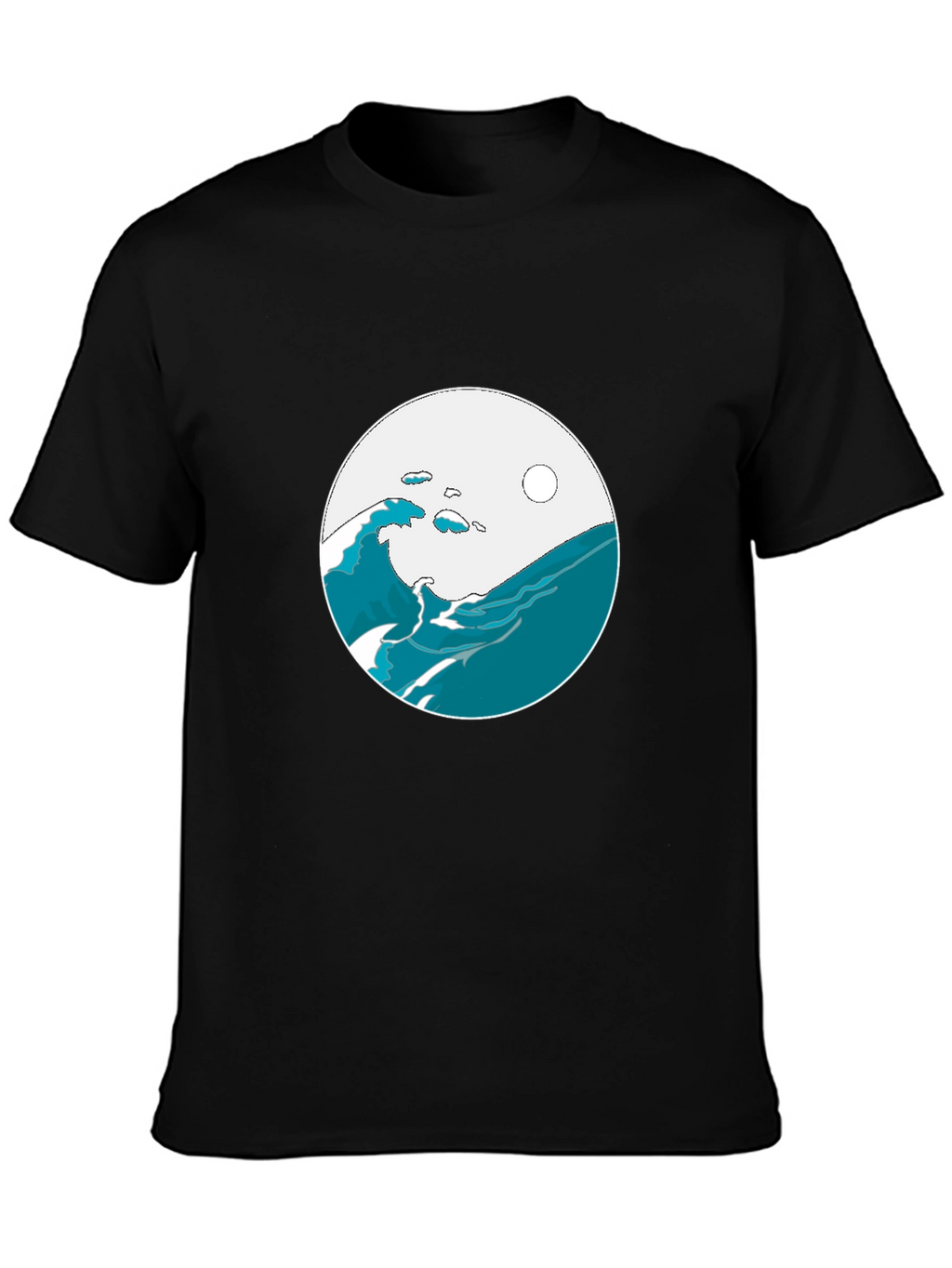 Ocean Wave Graphic Tee - Black Cotton Blend T-Shirt