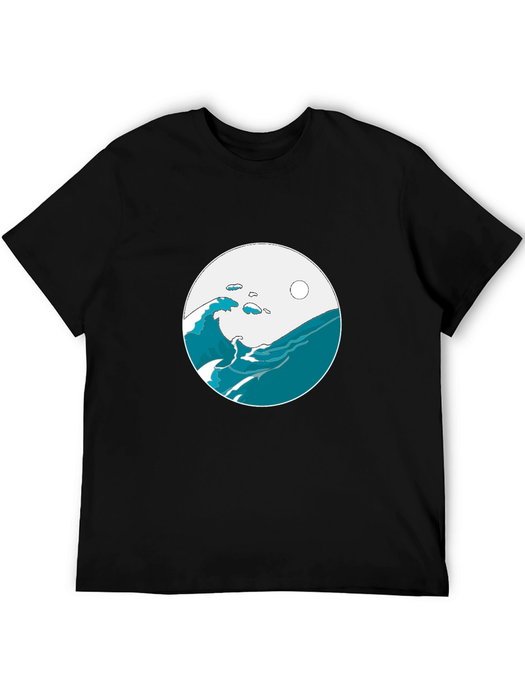 Ocean Wave Graphic Tee - Black Cotton Blend T-Shirt