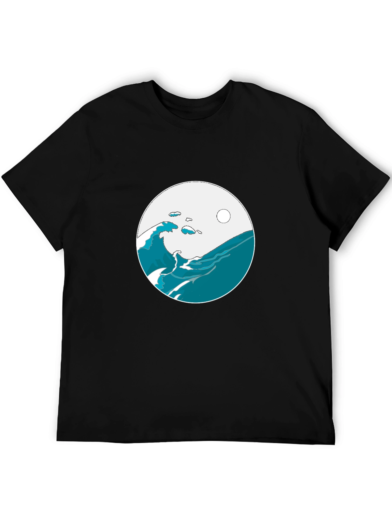 Ocean Wave Graphic Tee - Black Cotton Blend T-Shirt