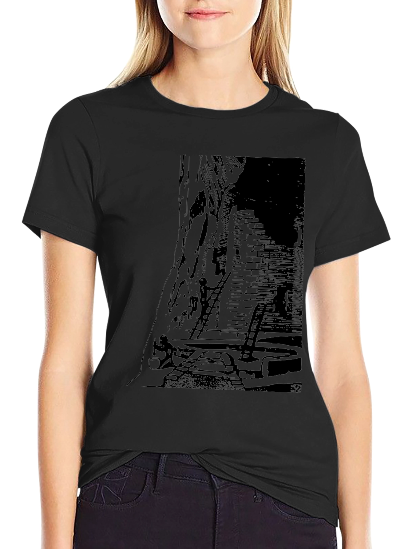 Mens Black Graphic Print T-Shirt