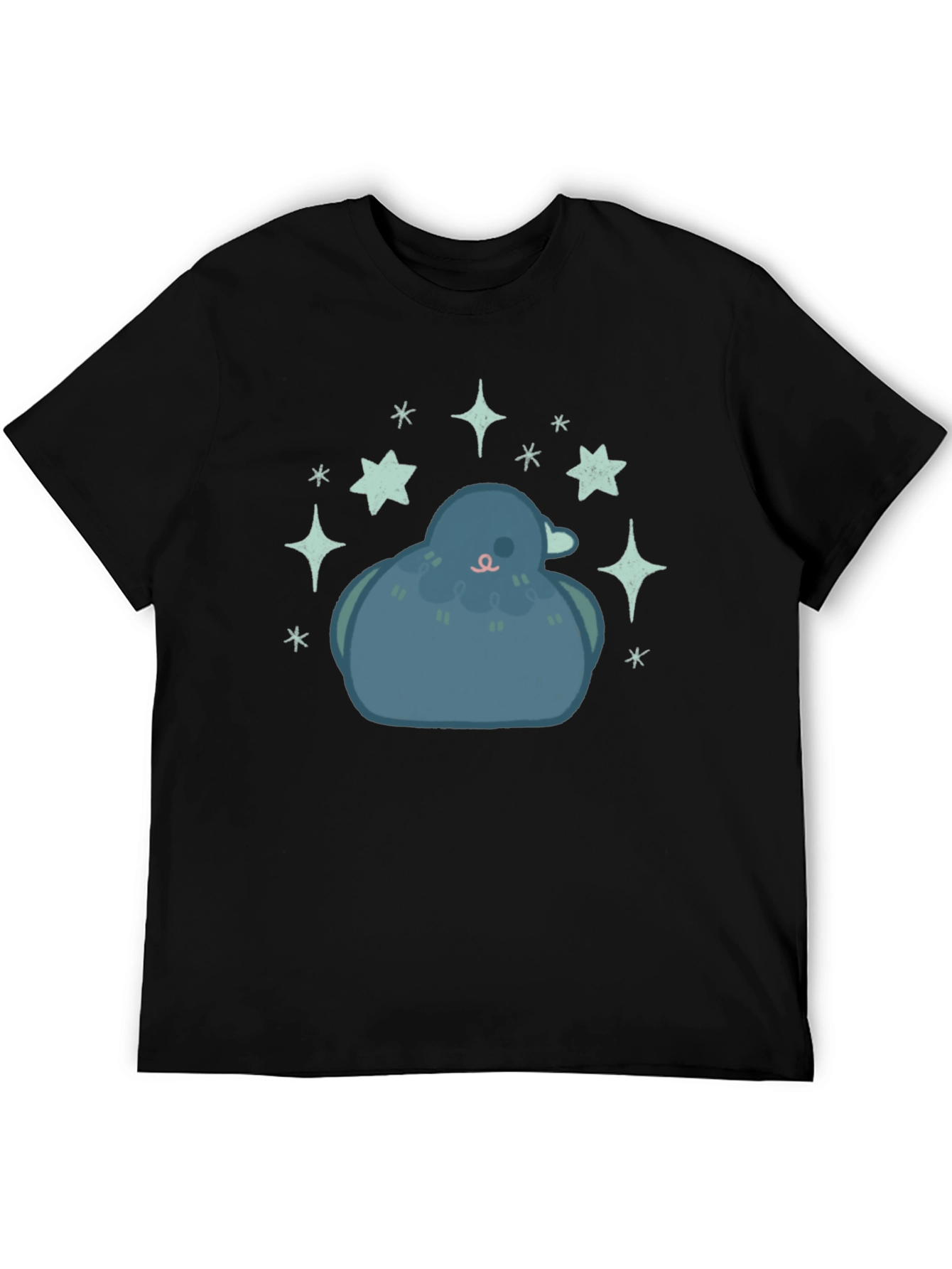 Pigeon Starry Tee - Cute Bird Graphic Black T-Shirt