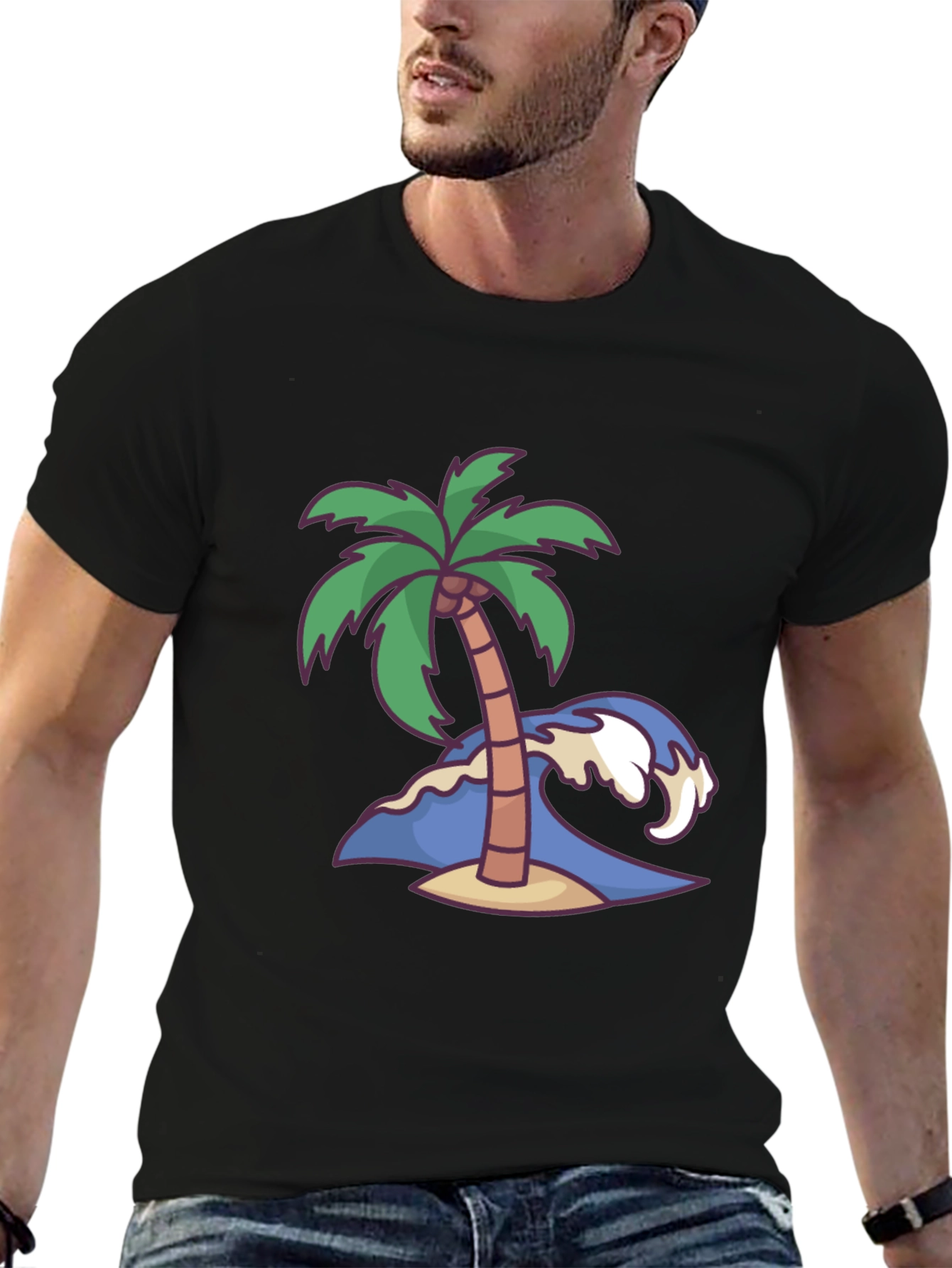 Island Vibes Tee: Palm Tree & Wave Graphic T-Shirt
