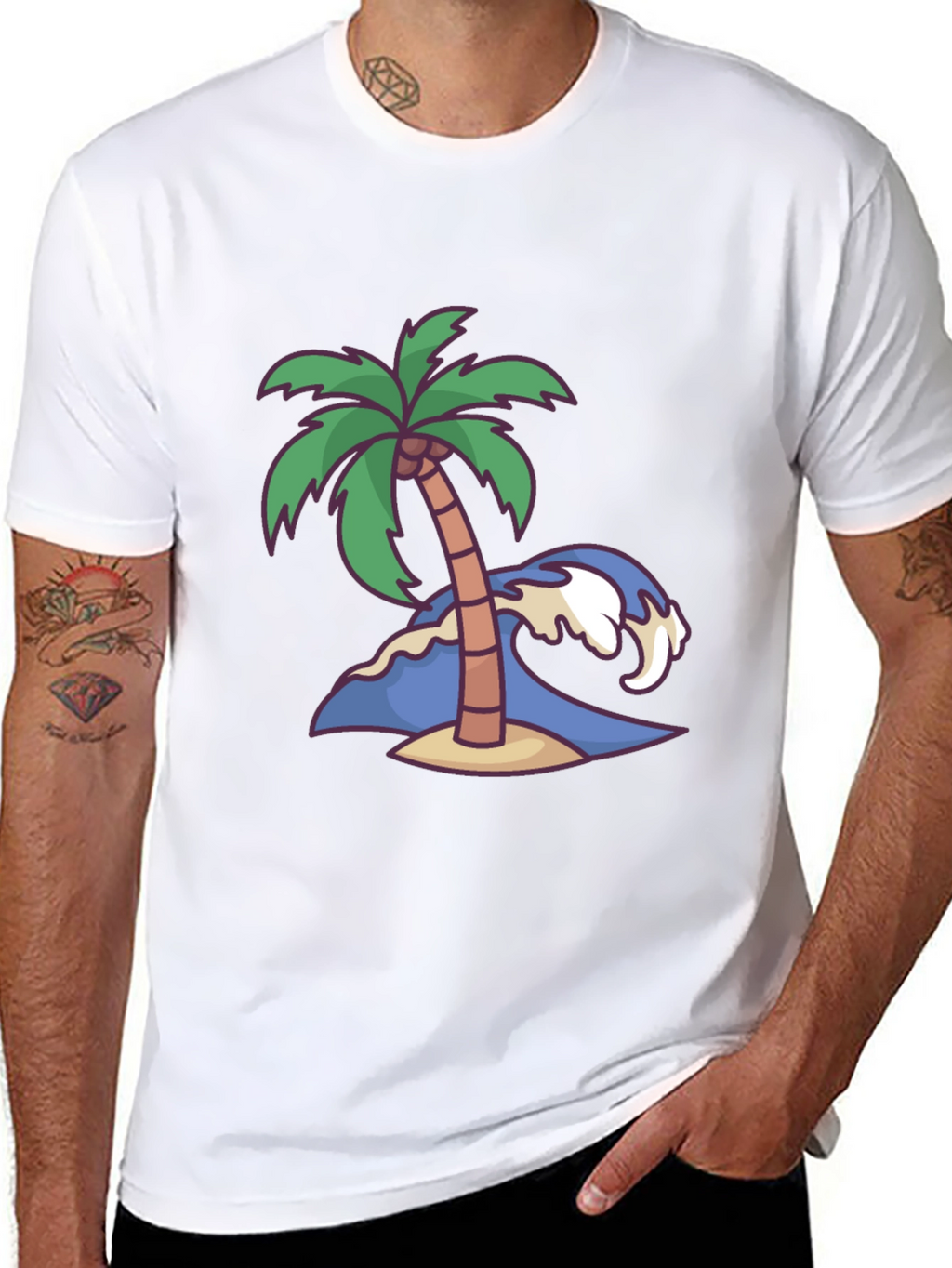 Island Vibes Tee: Palm Tree & Wave Graphic T-Shirt