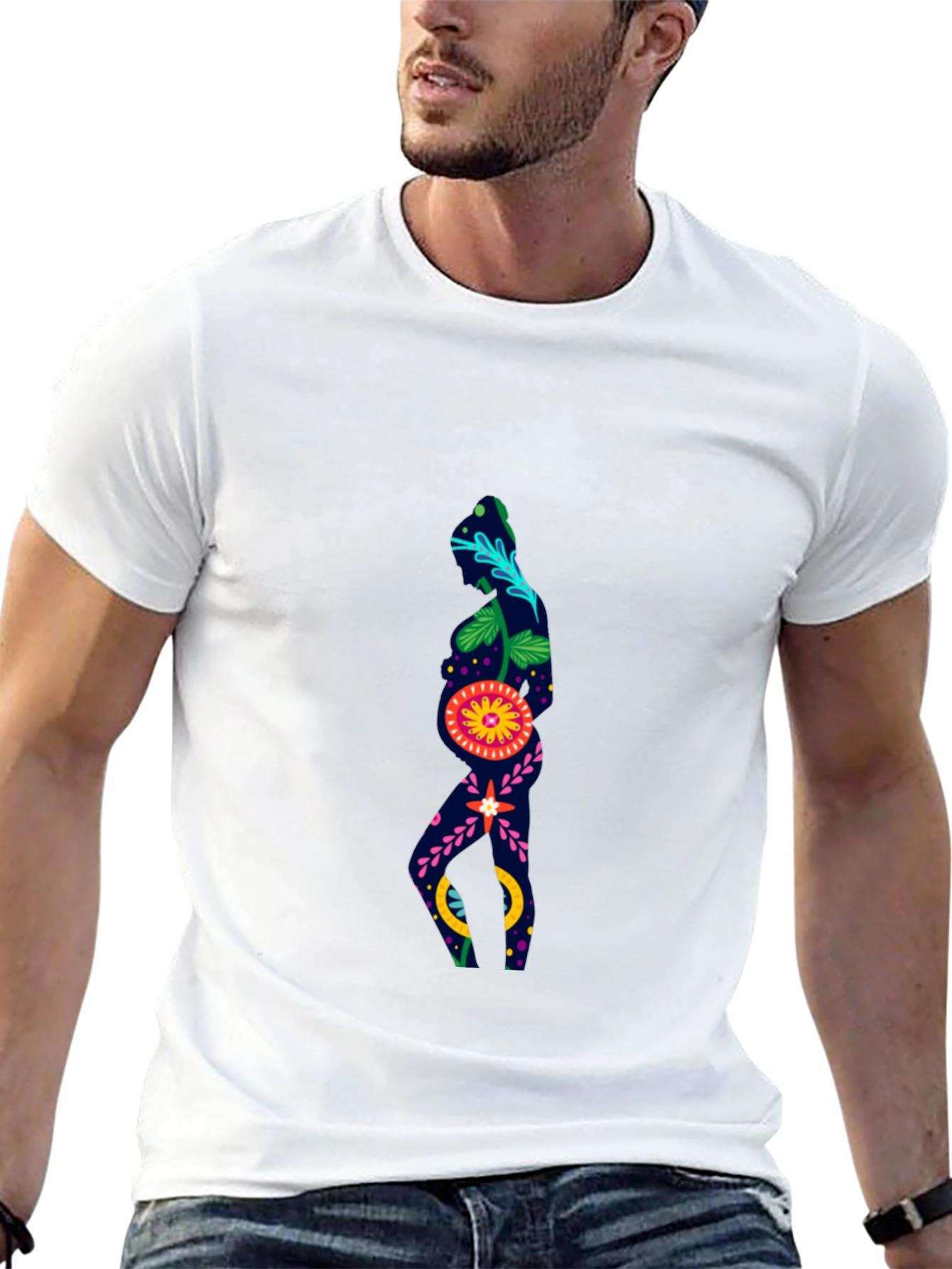 Floral Silhouette Graphic Black T-Shirt