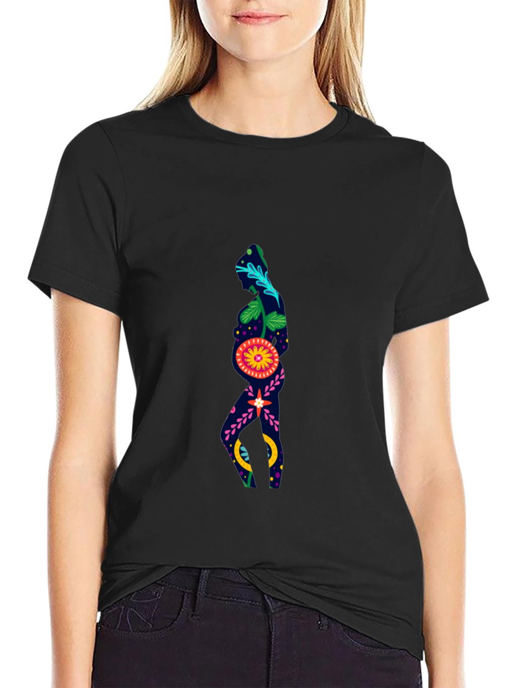 Floral Silhouette Graphic Black T-Shirt