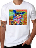 Psychedelic Owl Graphic Tee - Black Cotton Blend
