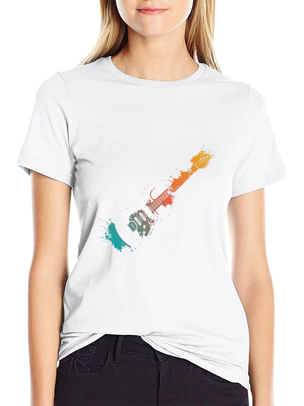 Abstract Guitar Graphic Tee - Stylish Black T-Shirt