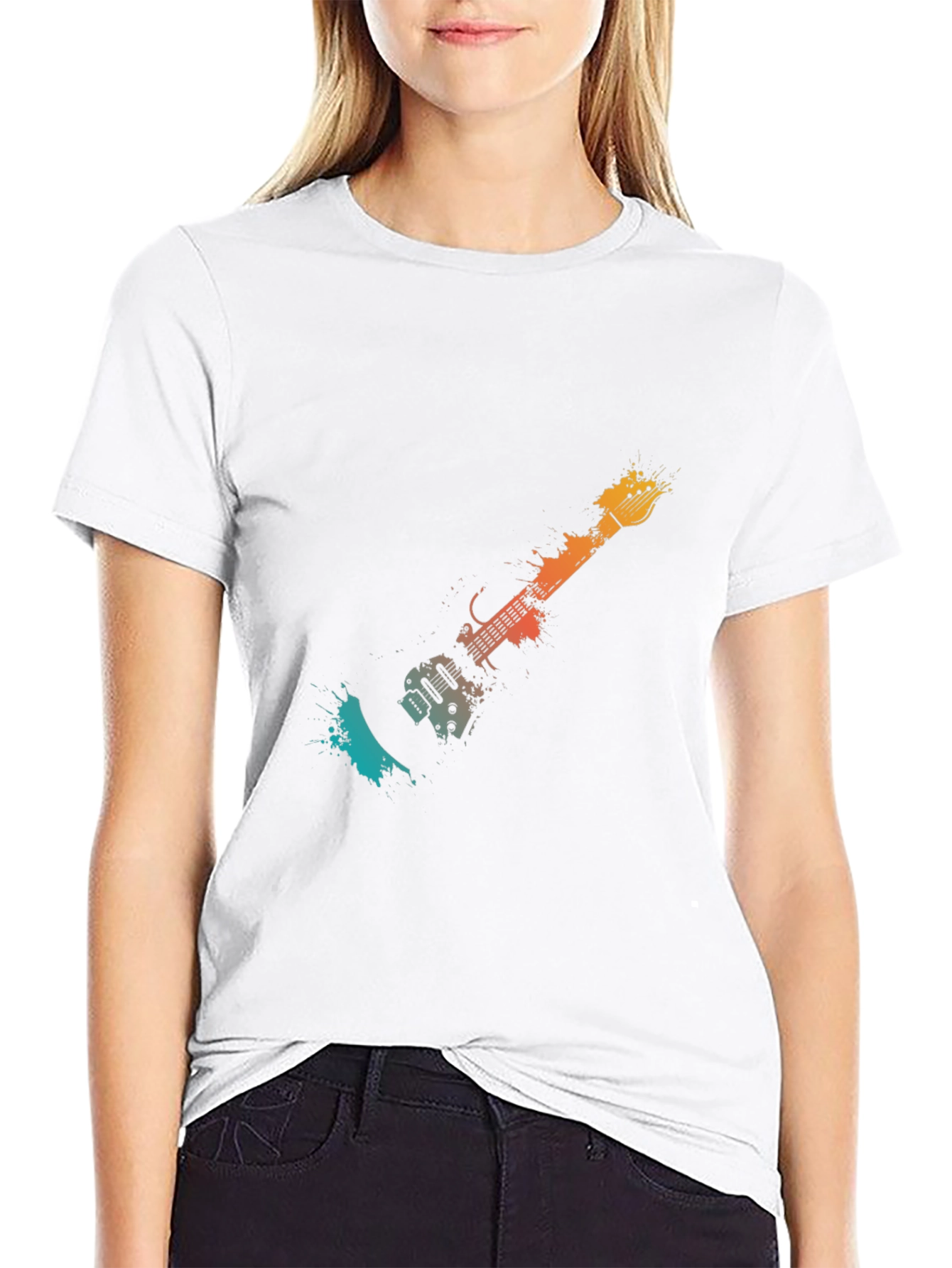 Abstract Guitar Graphic Tee - Stylish Black T-Shirt