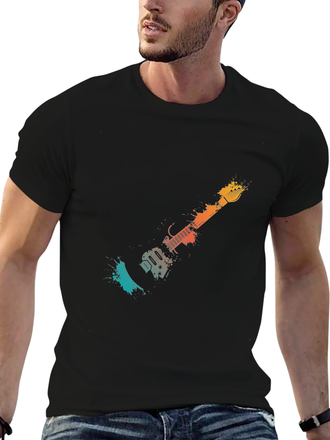 Abstract Guitar Graphic Tee - Stylish Black T-Shirt