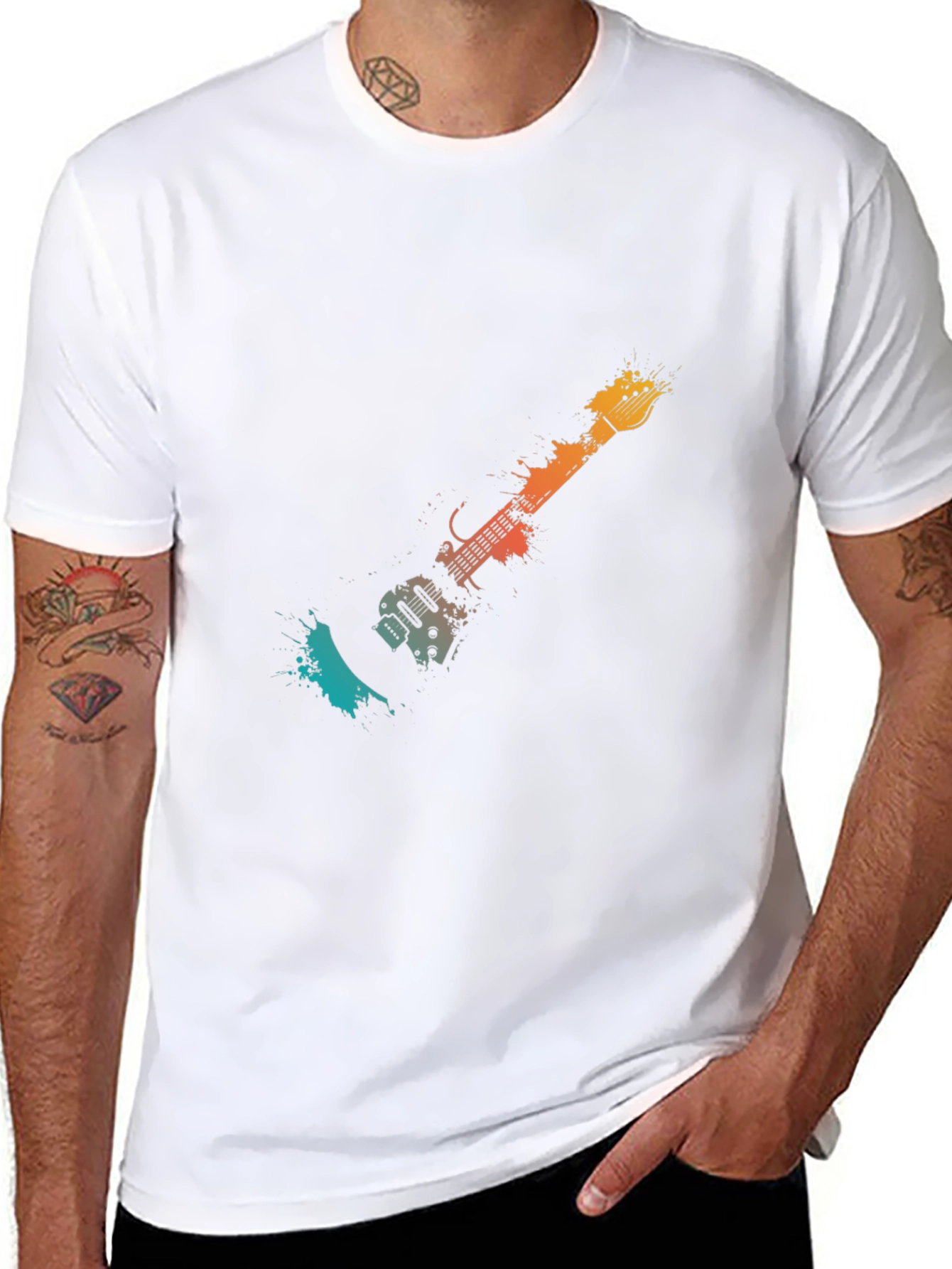 Abstract Guitar Graphic Tee - Stylish Black T-Shirt