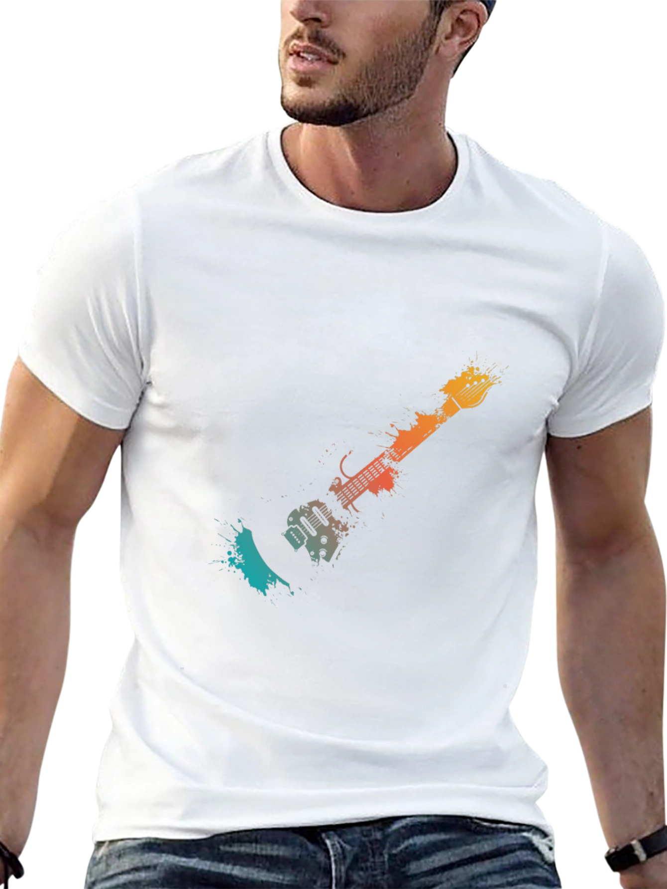 Abstract Guitar Graphic Tee - Stylish Black T-Shirt