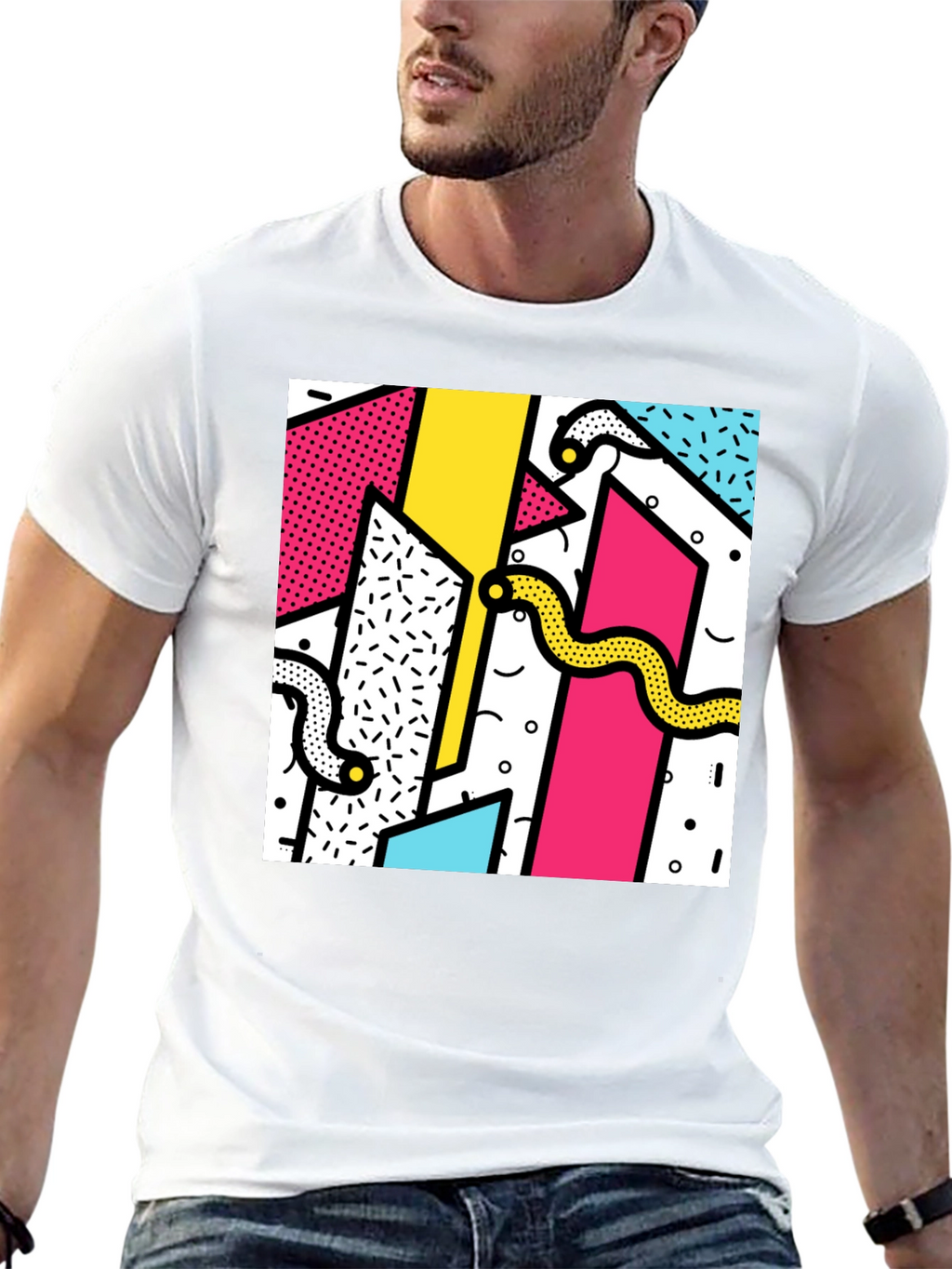 Geometric Snake Print Tee - Retro 80s Style Shirt