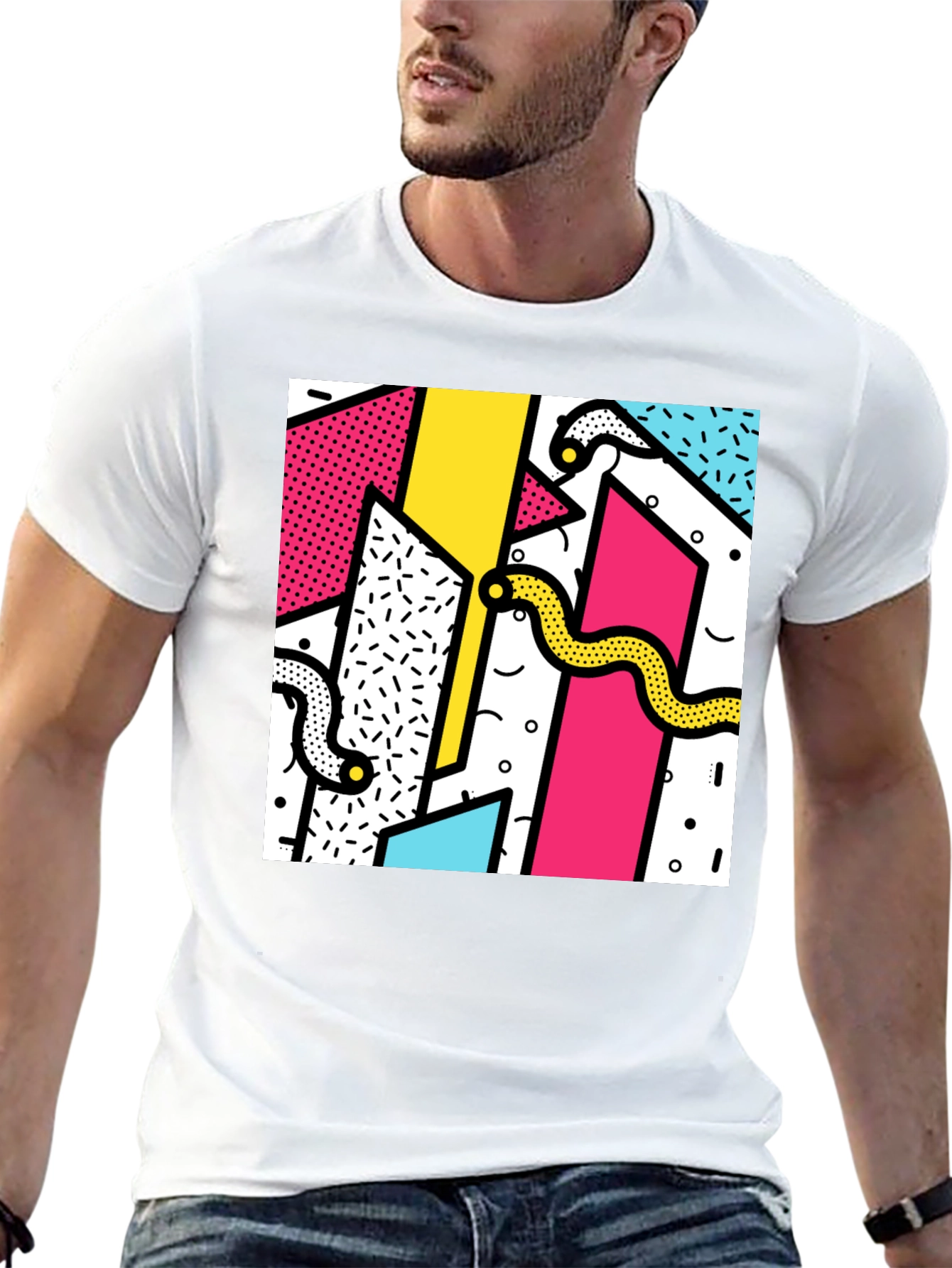 Geometric Snake Print Tee - Retro 80s Style Shirt