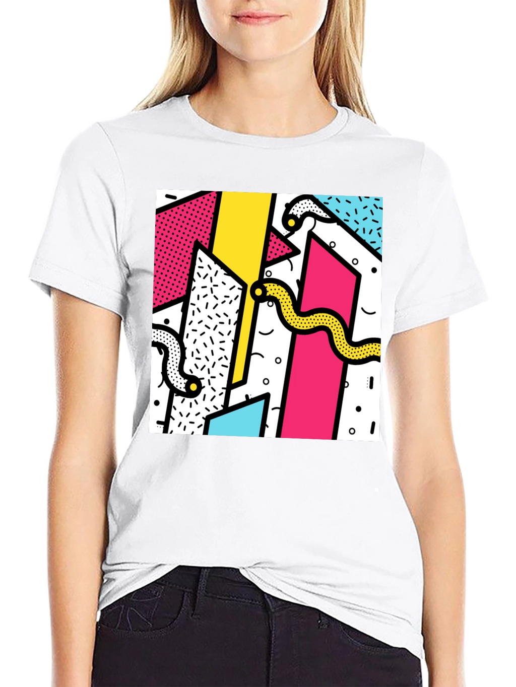 Geometric Snake Print Tee - Retro 80s Style Shirt