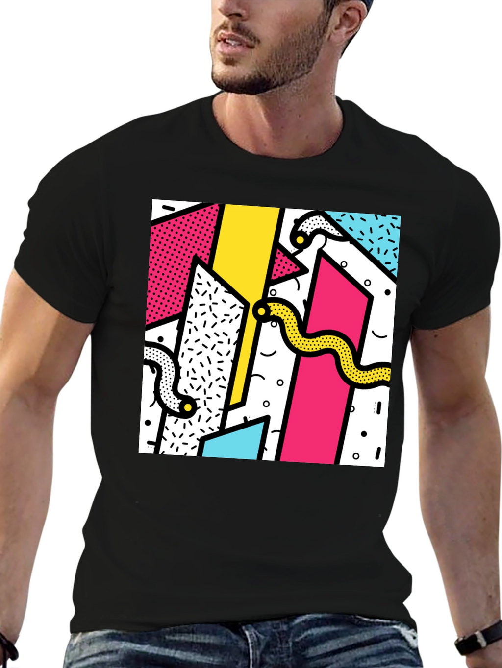 Geometric Snake Print Tee - Retro 80s Style Shirt