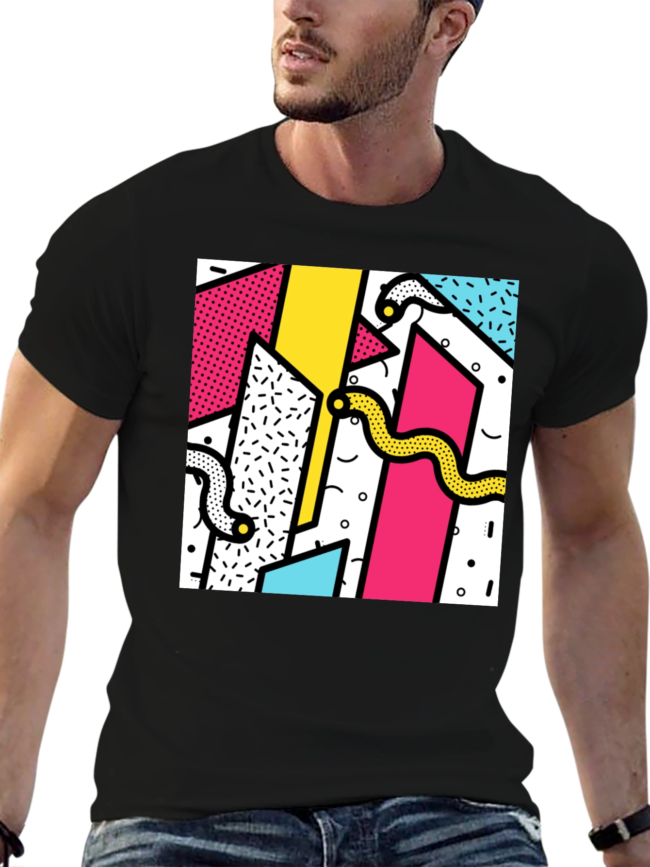 Geometric Snake Print Tee - Retro 80s Style Shirt