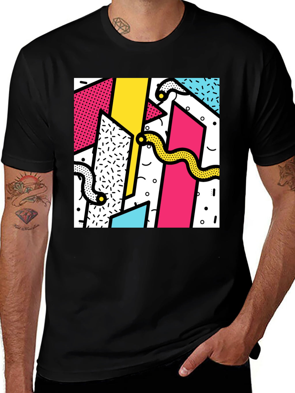 Geometric Snake Print Tee - Retro 80s Style Shirt