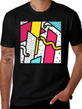 Geometric Snake Print Tee - Retro 80s Style Shirt