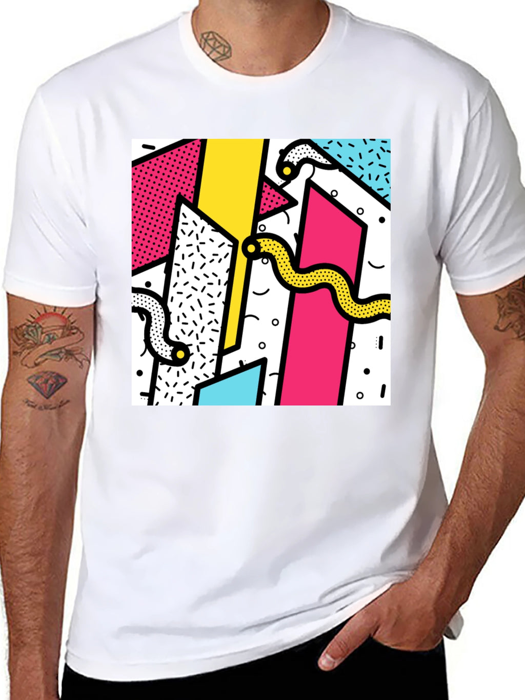 Geometric Snake Print Tee - Retro 80s Style Shirt