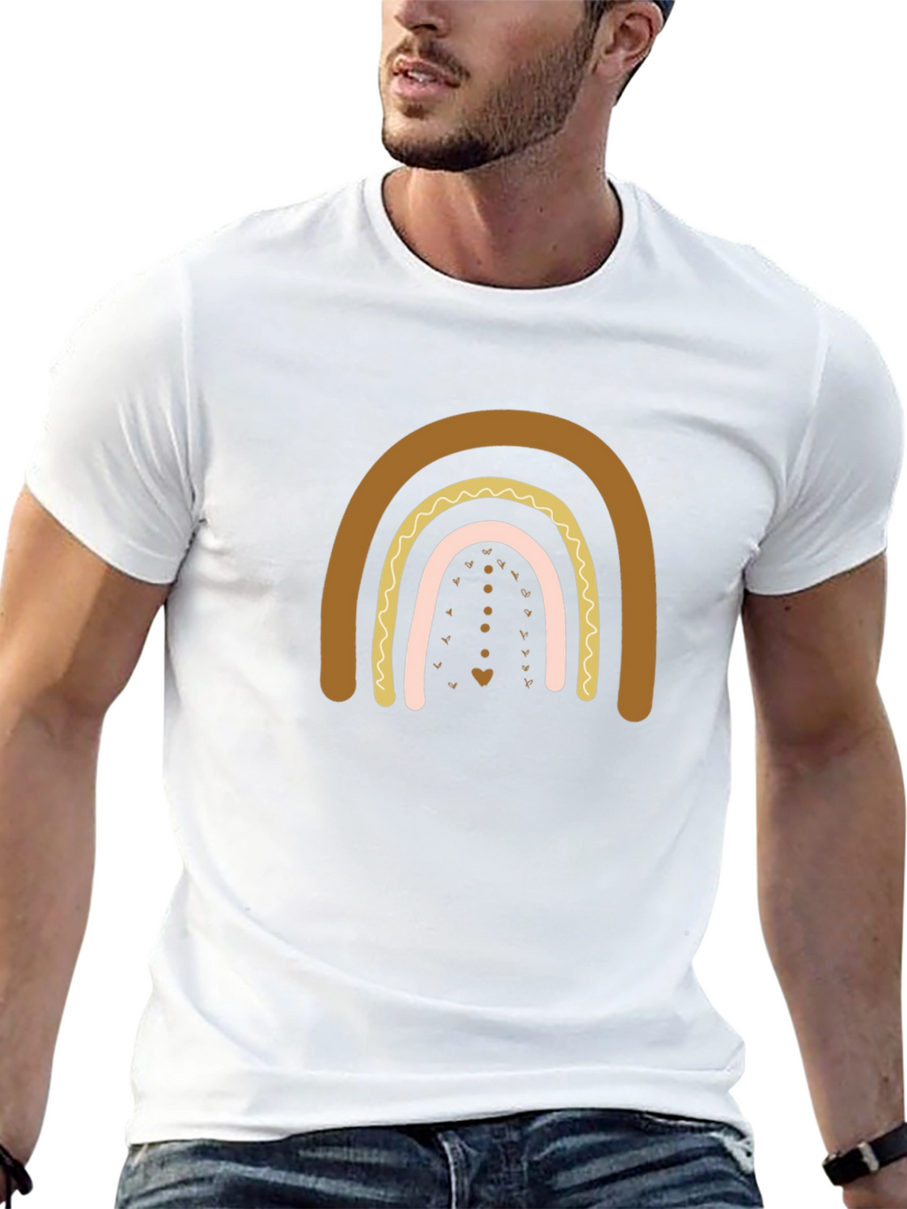 Boho Rainbow Graphic Print Black T-Shirt