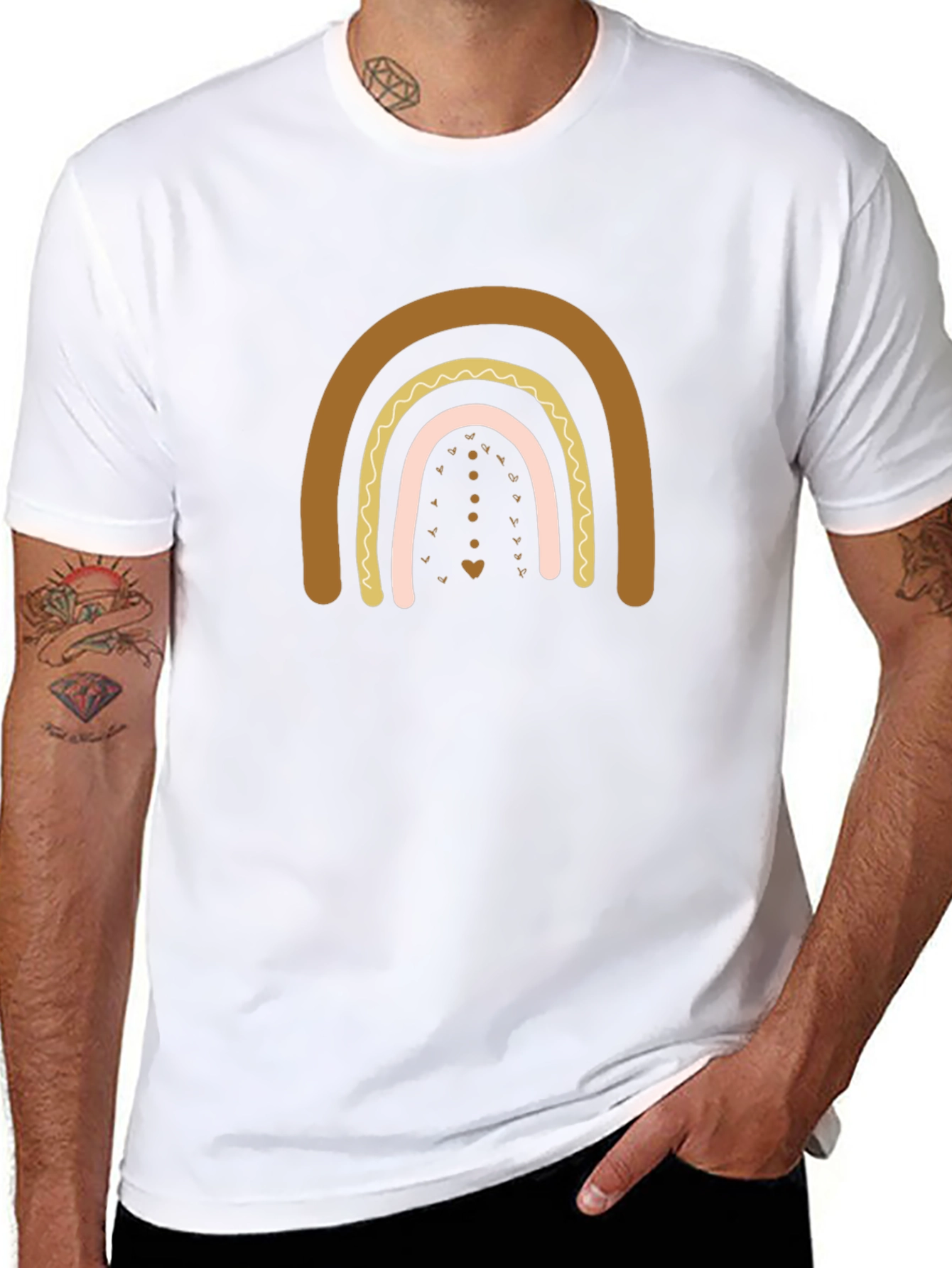 Boho Rainbow Graphic Print Black T-Shirt