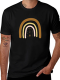 Boho Rainbow Graphic Print Black T-Shirt