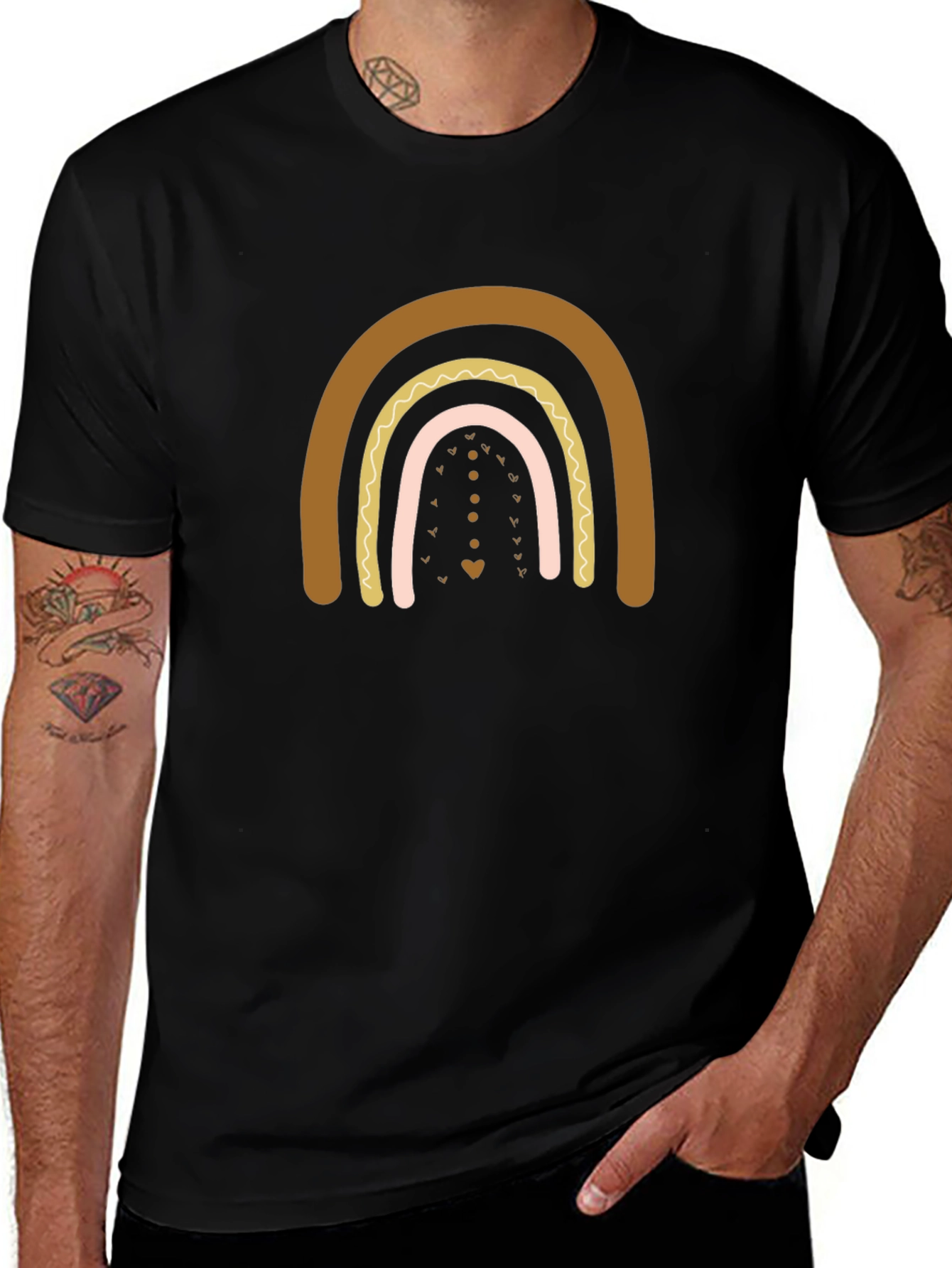 Boho Rainbow Graphic Print Black T-Shirt