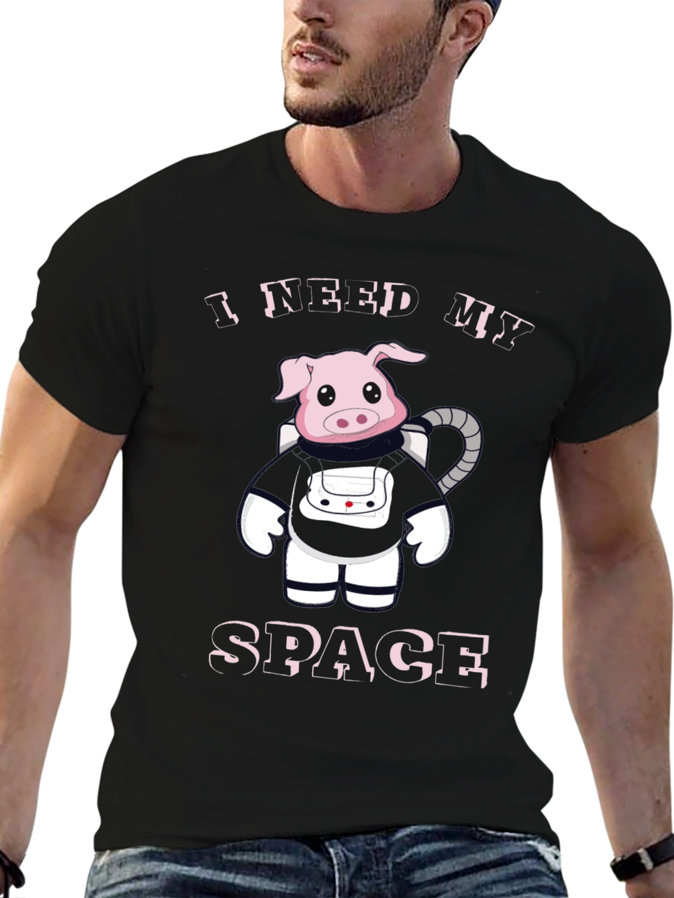 I Need My Space Pig Astronaut Black T-Shirt