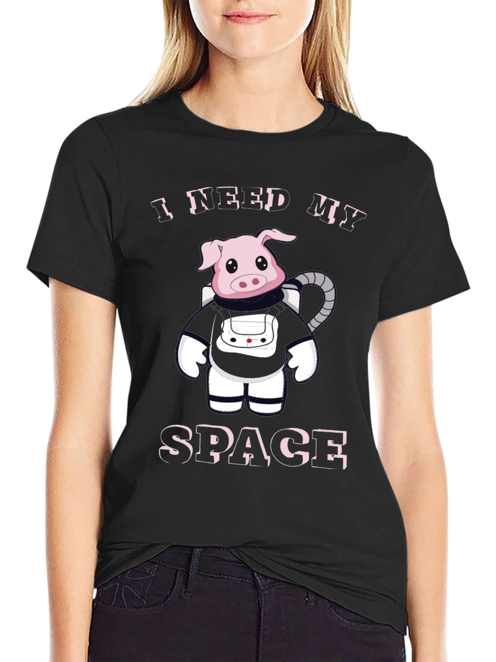 I Need My Space Pig Astronaut Black T-Shirt