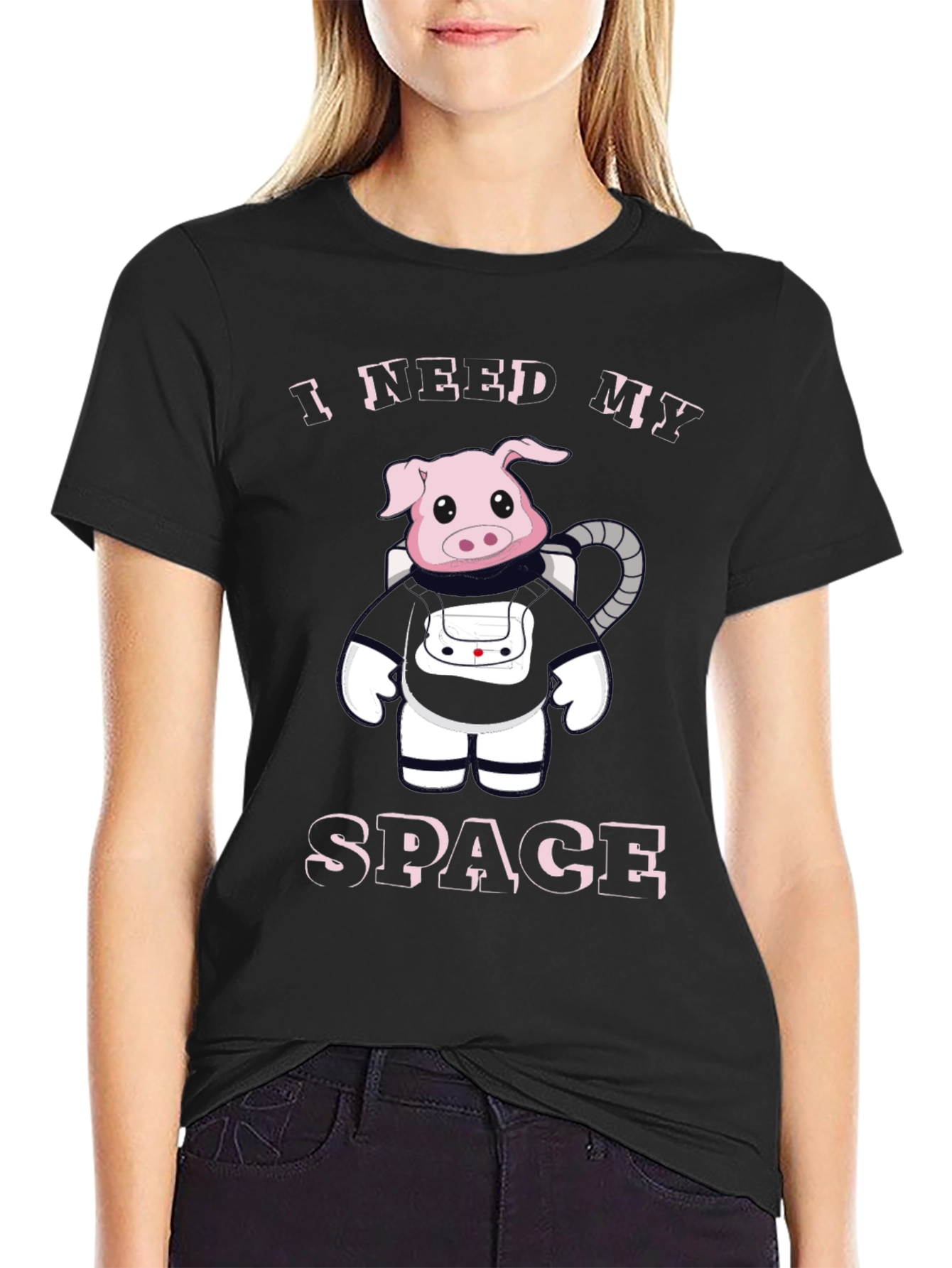 I Need My Space Pig Astronaut Black T-Shirt