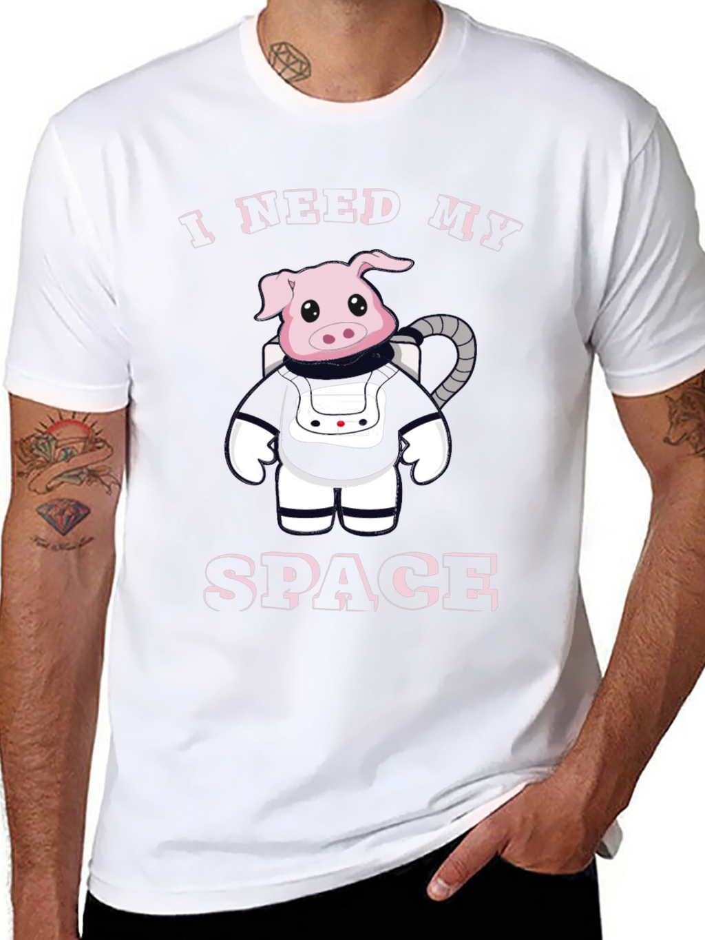 I Need My Space Pig Astronaut Black T-Shirt