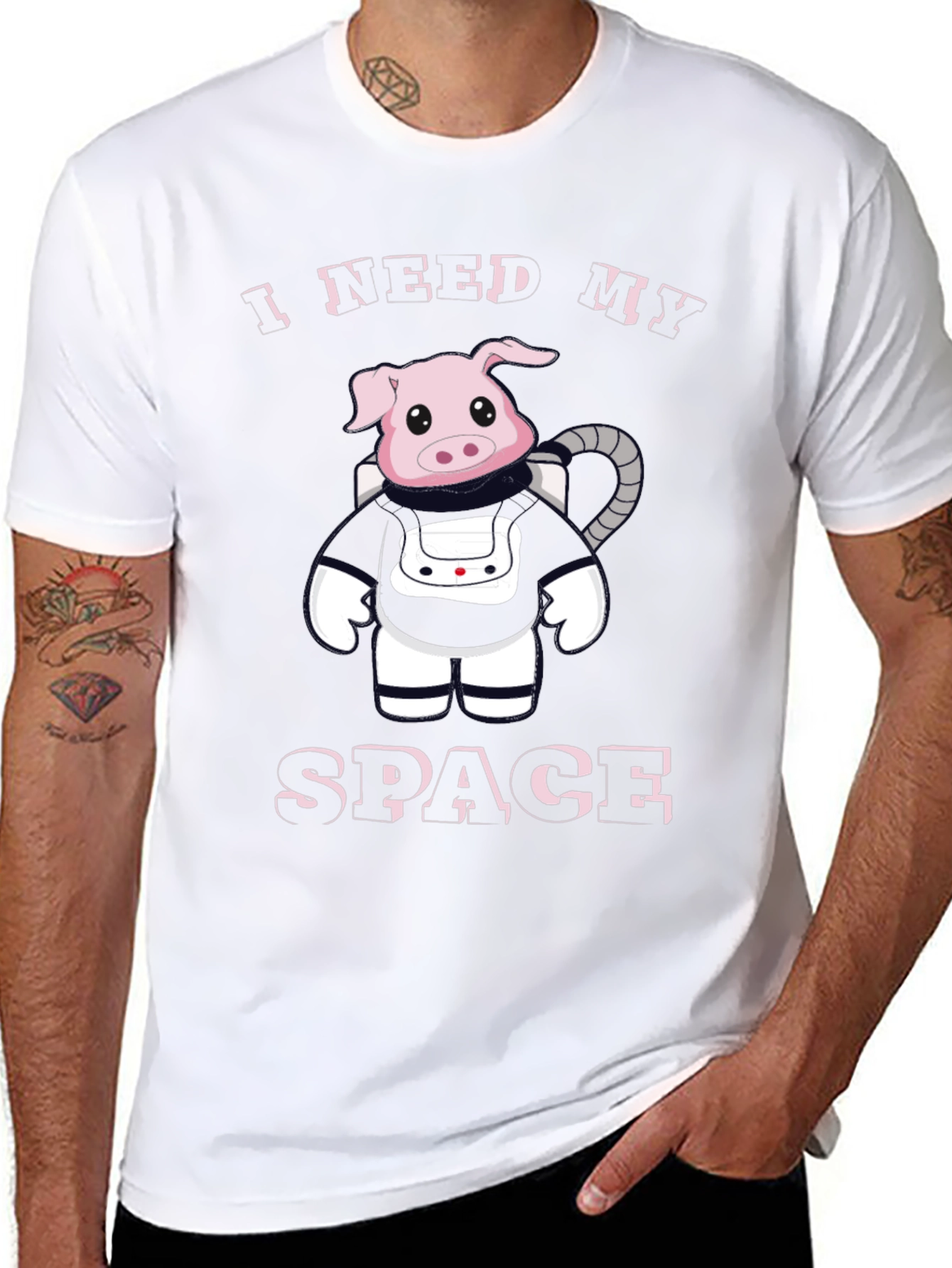 I Need My Space Pig Astronaut Black T-Shirt