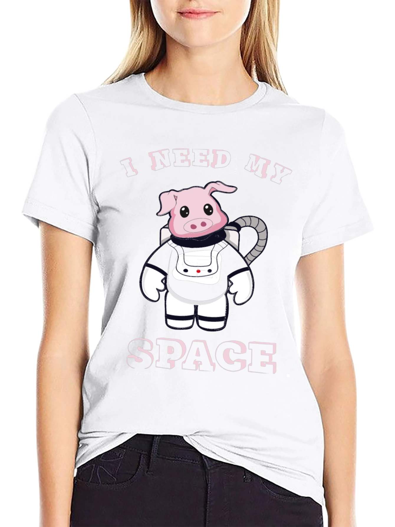 I Need My Space Pig Astronaut Black T-Shirt
