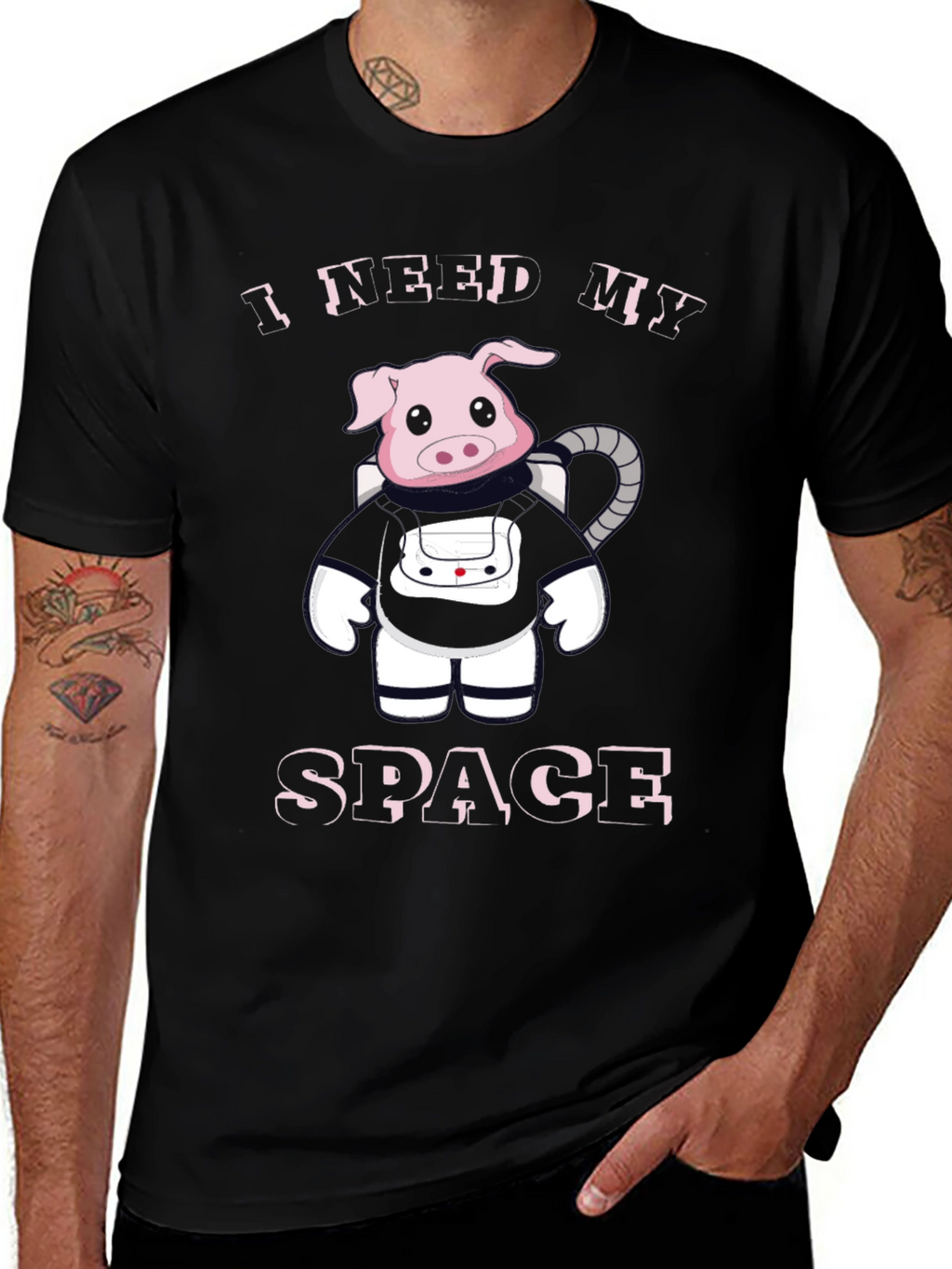 I Need My Space Pig Astronaut Black T-Shirt