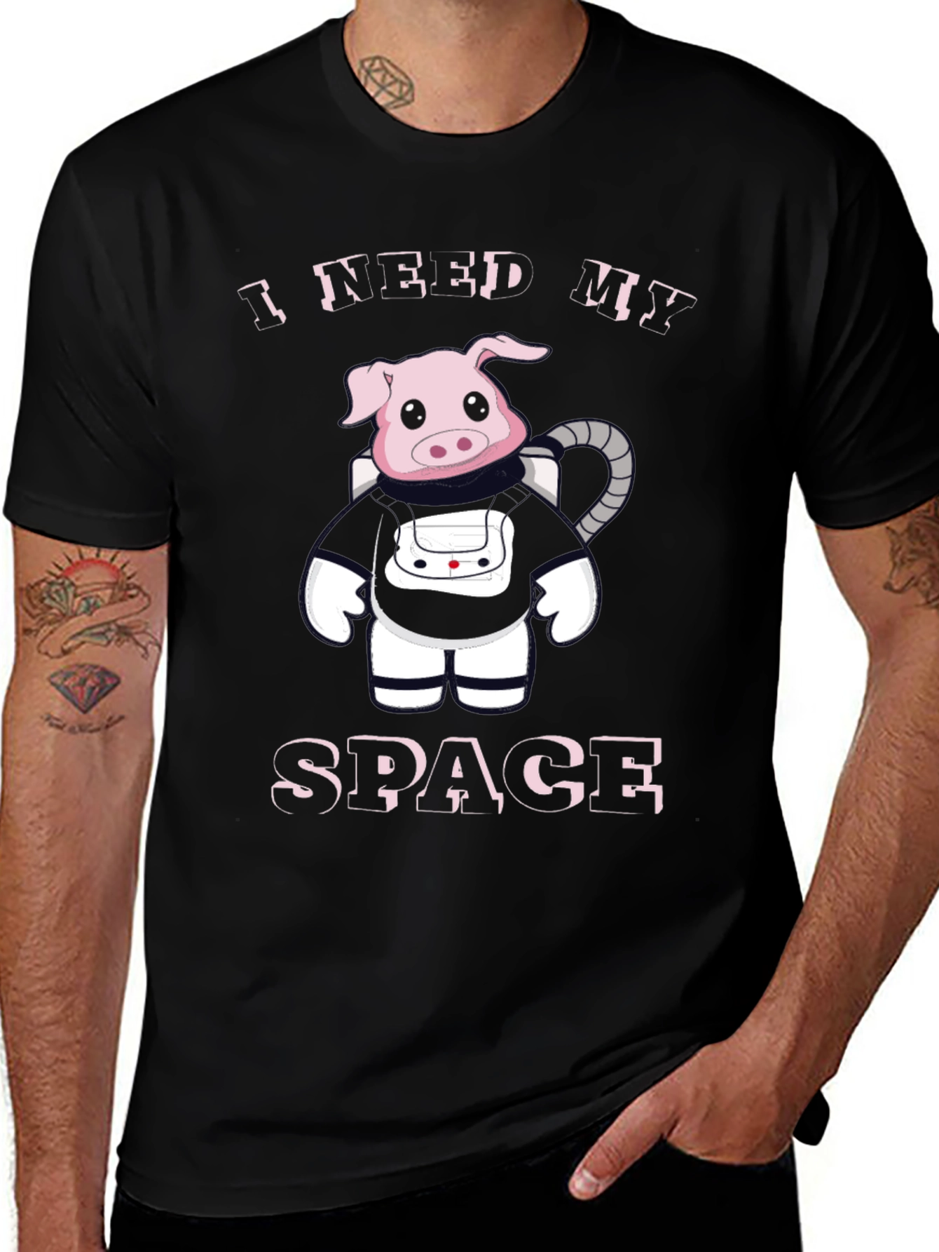 I Need My Space Pig Astronaut Black T-Shirt