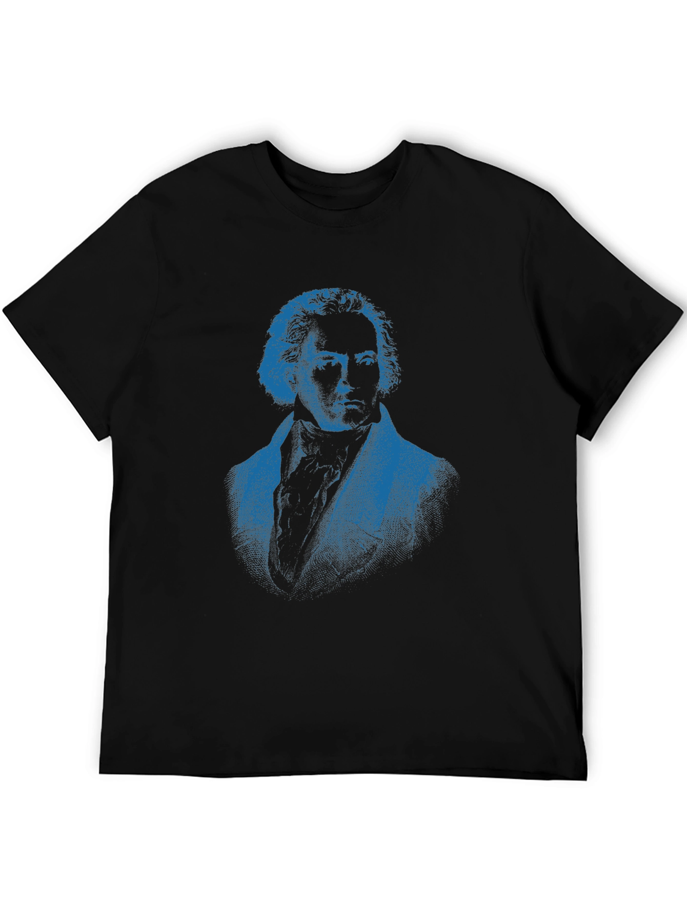 Blue Beethoven Portrait Black T-Shirt