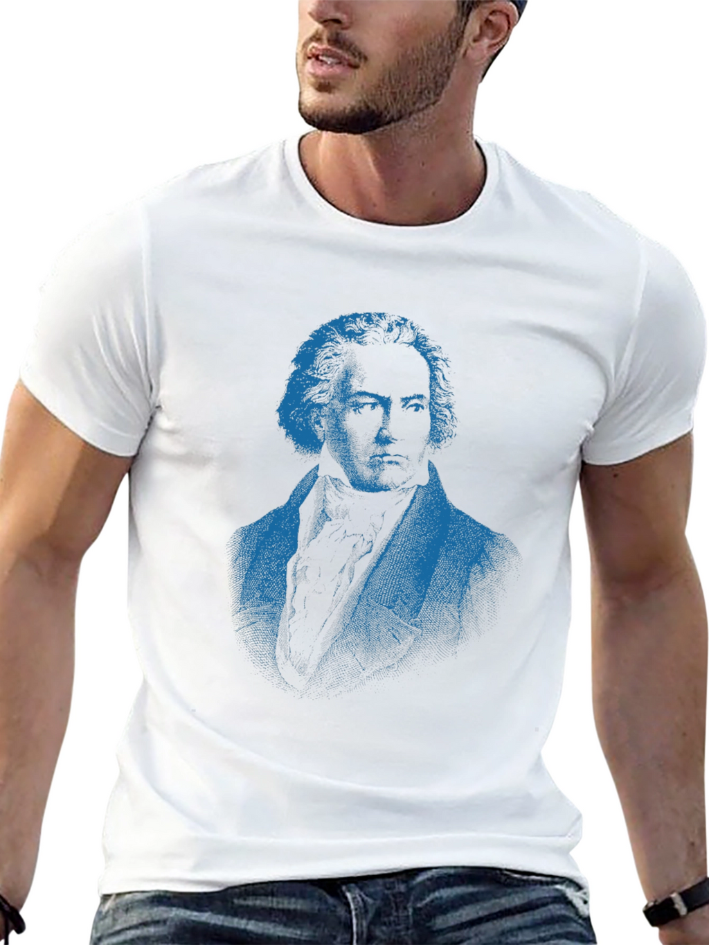 Blue Beethoven Portrait Black T-Shirt