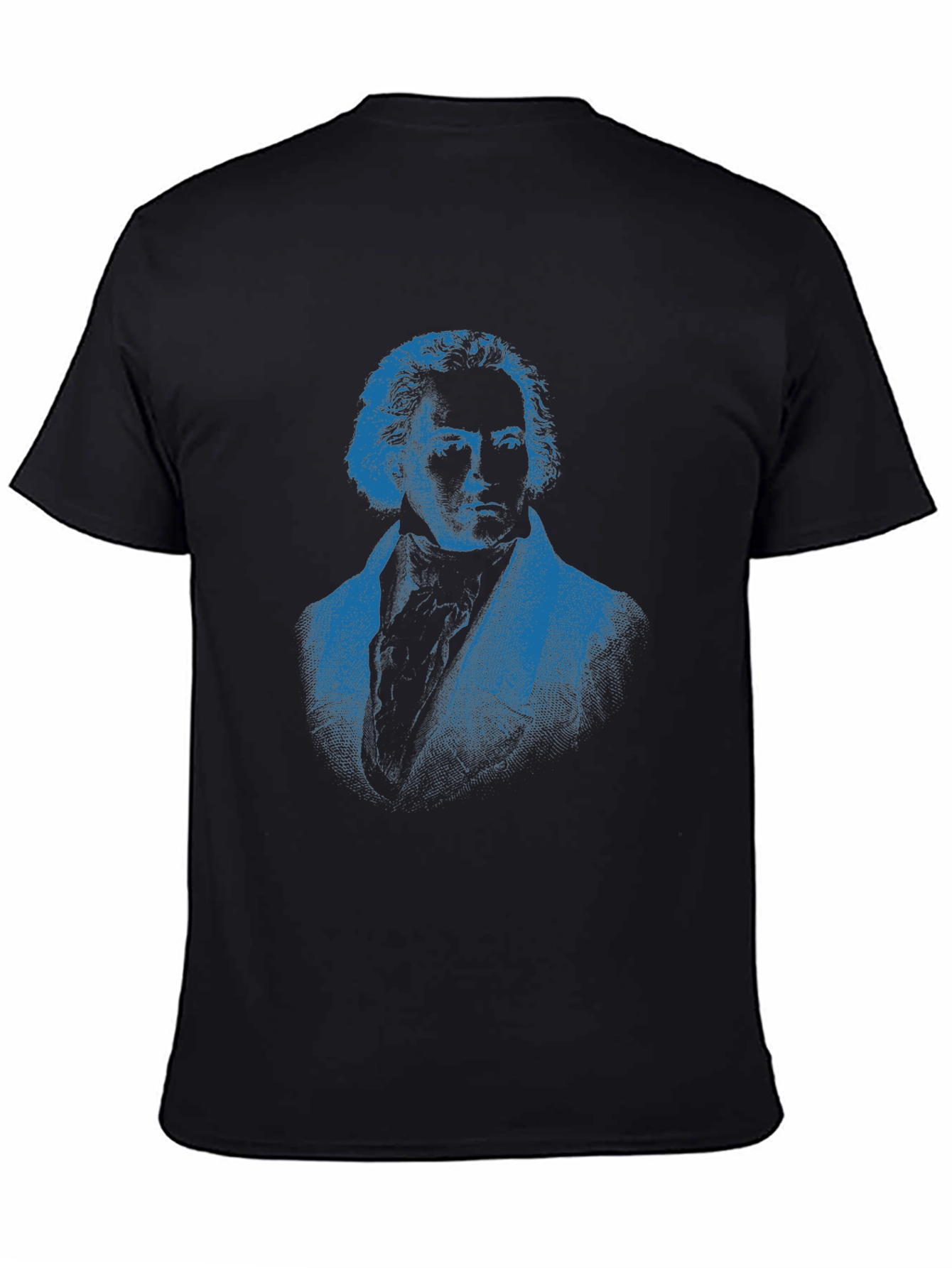 Blue Beethoven Portrait Black T-Shirt