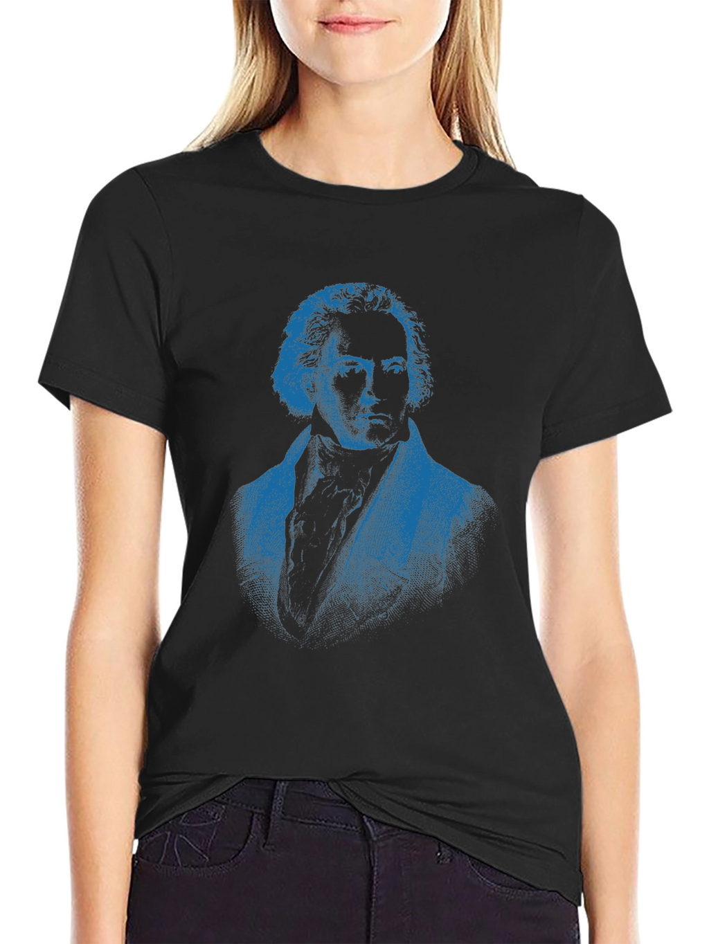 Blue Beethoven Portrait Black T-Shirt