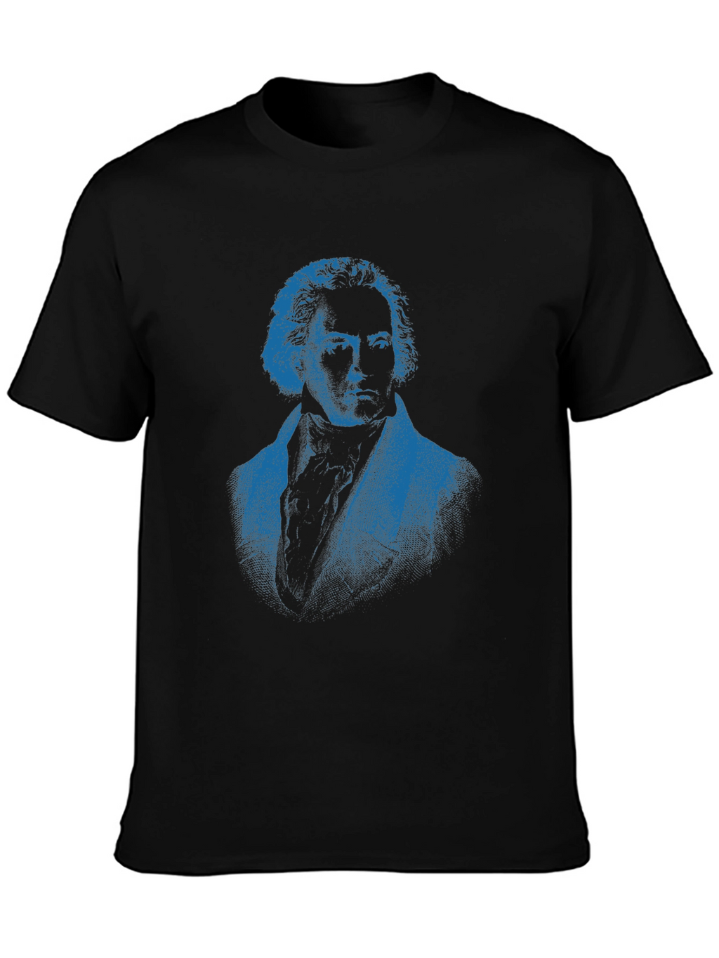 Blue Beethoven Portrait Black T-Shirt